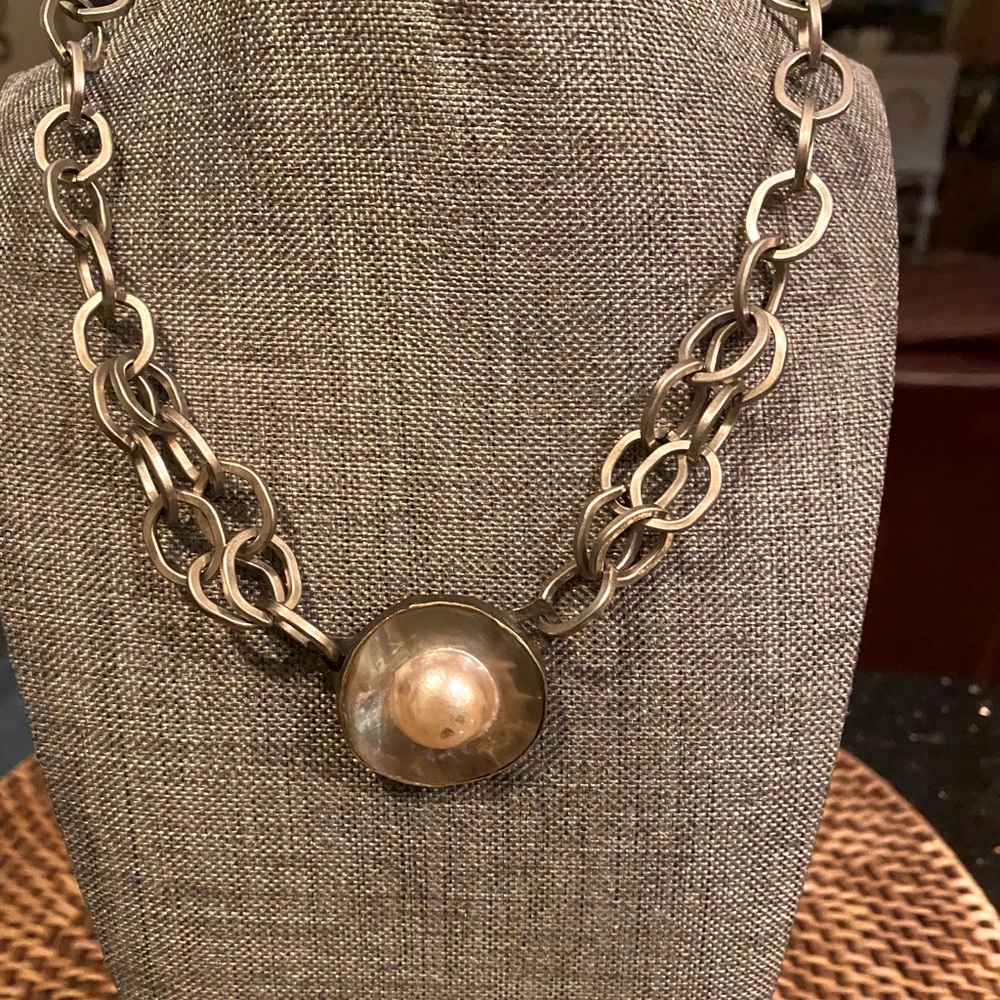 Handmade Silver and Pearl Disk Necklace
